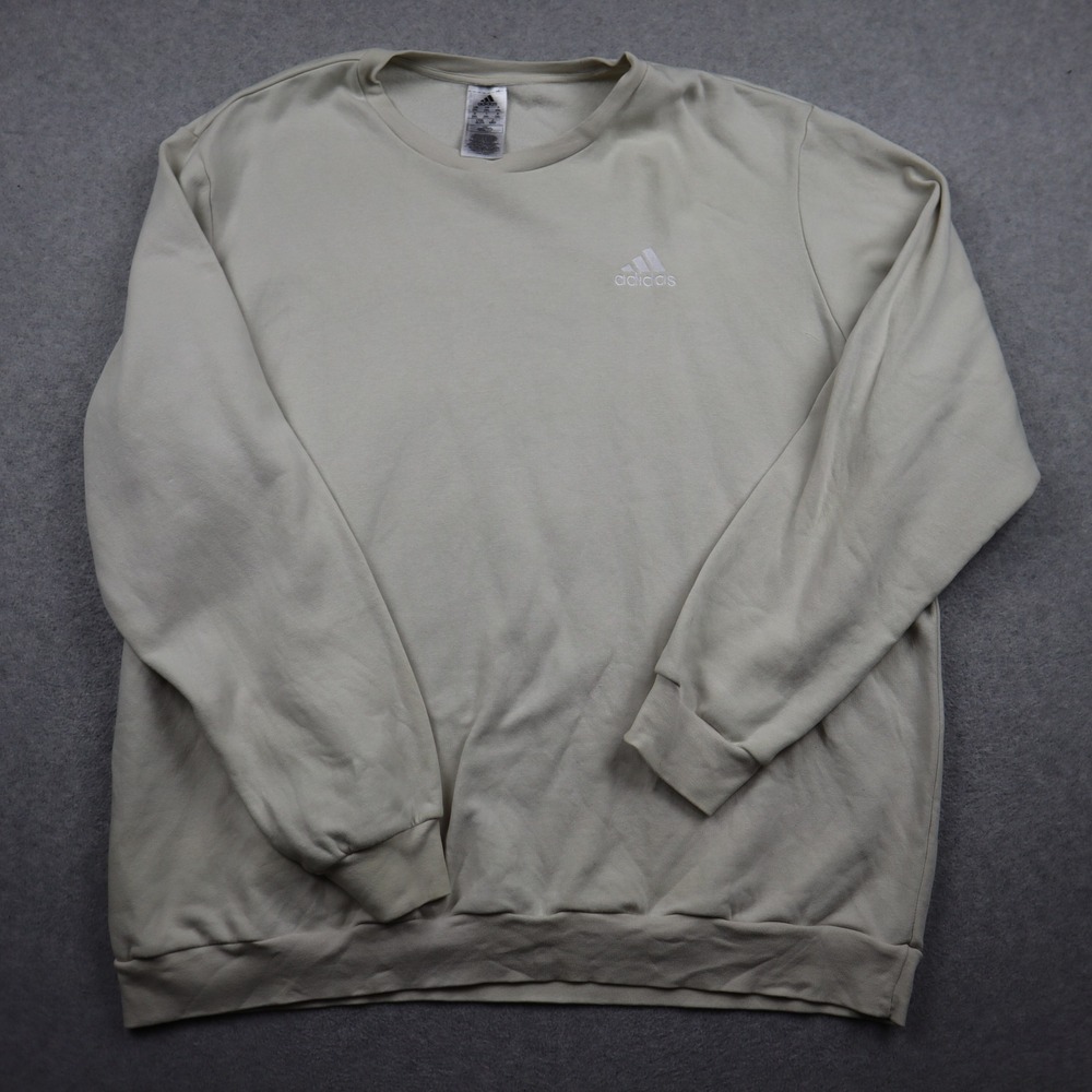 Adidas Sweatshirt Mens 2XL Crewneck Beige Embroidered Logo Fleece Relaxed Fit